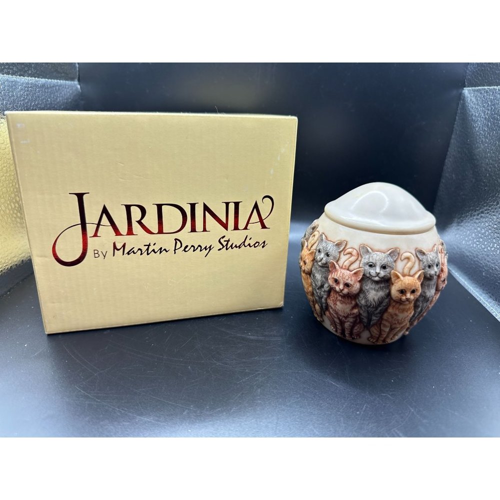 Vintage Jardinia Harmony Kingdom Amazing Grace Cats Lidded Jar Trinket Cat Urn